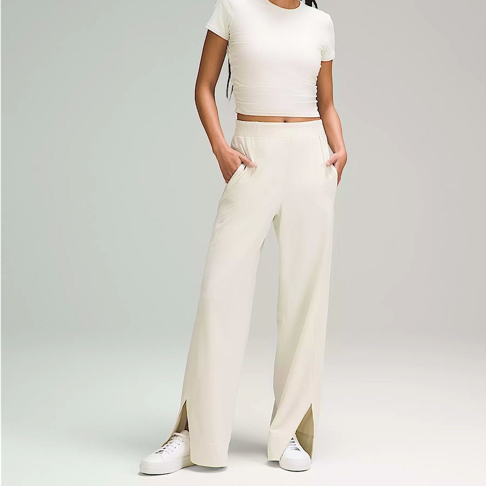 Stretch woven wide leg pants